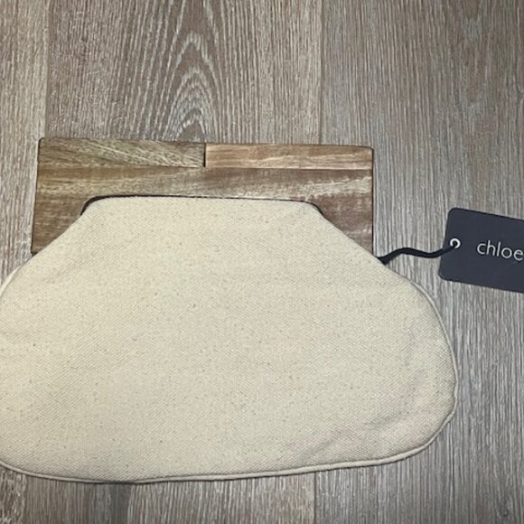 NWT Chloe & Lex Mirrored Sunburst Wooden Handle Clutch - Picture 3 of 5